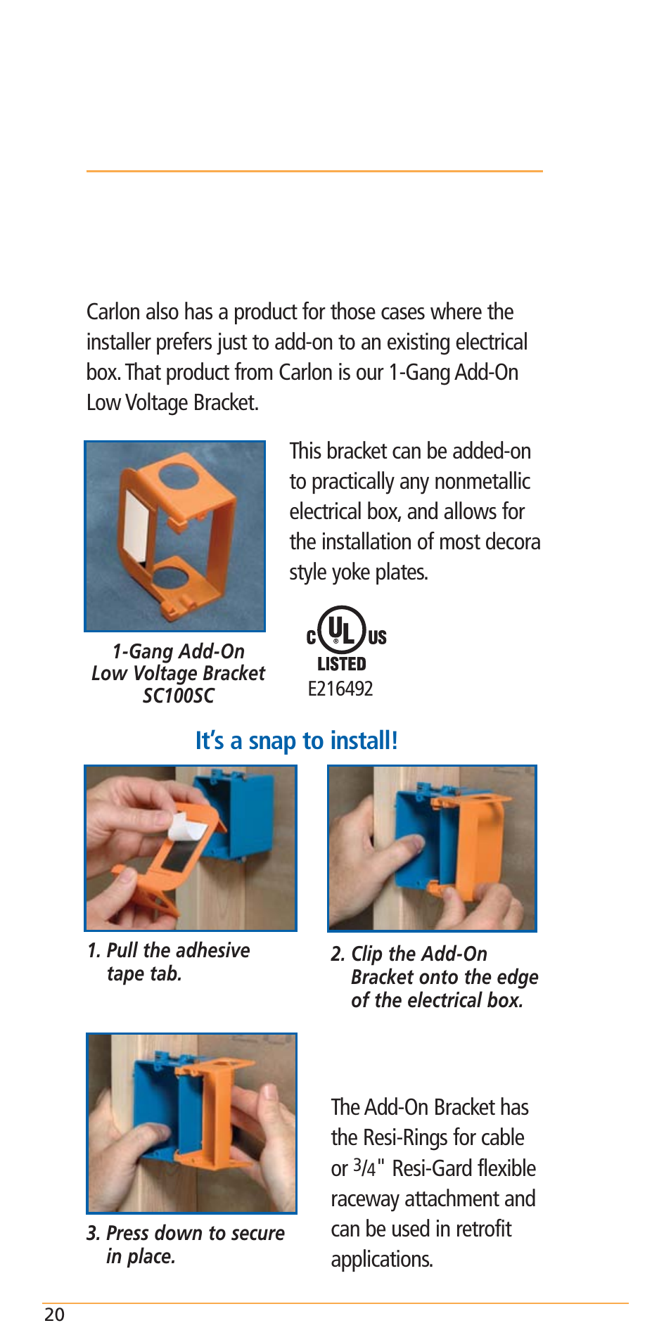 Electrical box “add-on | Carlon Structured Cable Management Systems Handbook - Low Res User Manual | Page 22 / 92