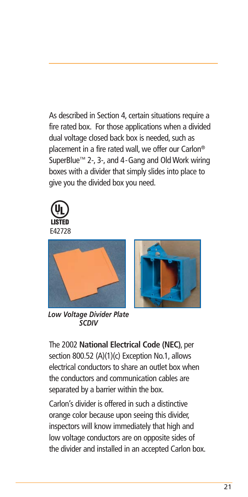 Fire rated dual voltage boxes | Carlon Structured Cable Management Systems Handbook - Low Res User Manual | Page 23 / 92