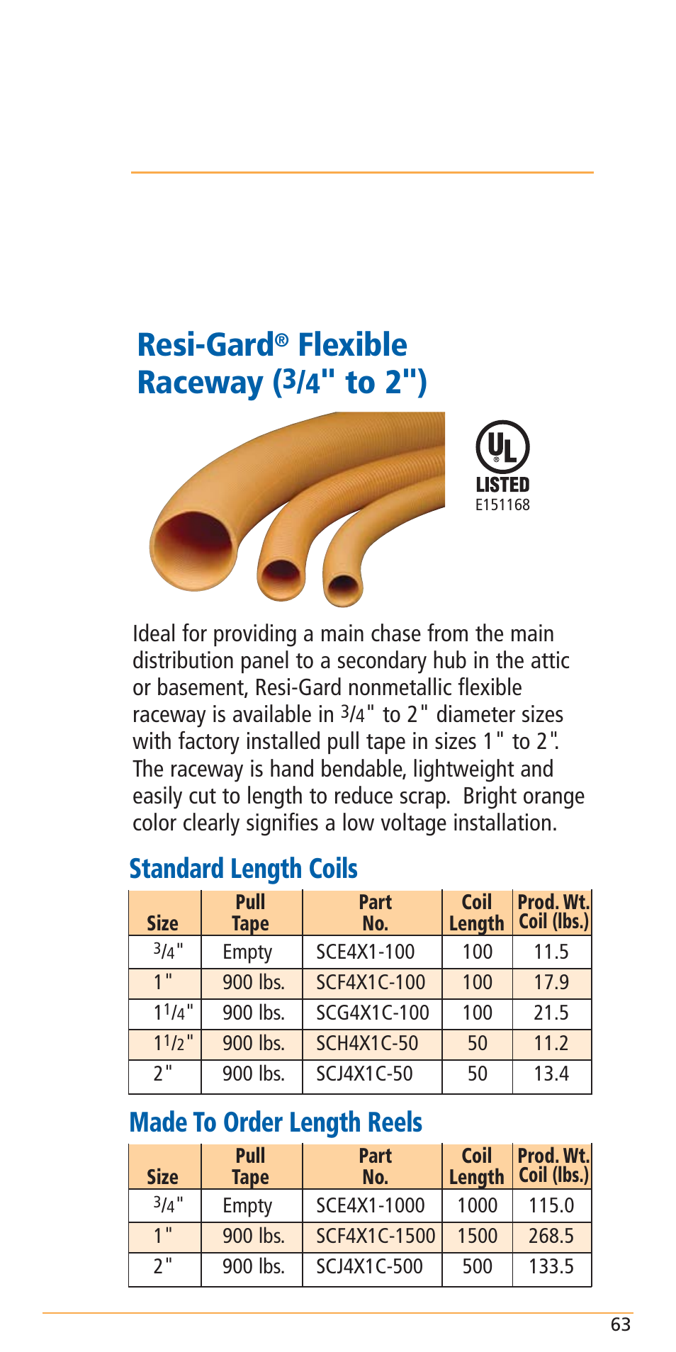 Carlon structured cable management systems, Resi-gard, Flexible raceway | Standard length coils, Made to order length reels | Carlon Structured Cable Management Systems Handbook - Low Res User Manual | Page 65 / 92
