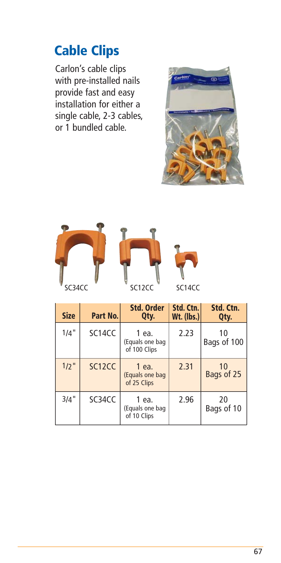 Cable clips | Carlon Structured Cable Management Systems Handbook - Low Res User Manual | Page 69 / 92