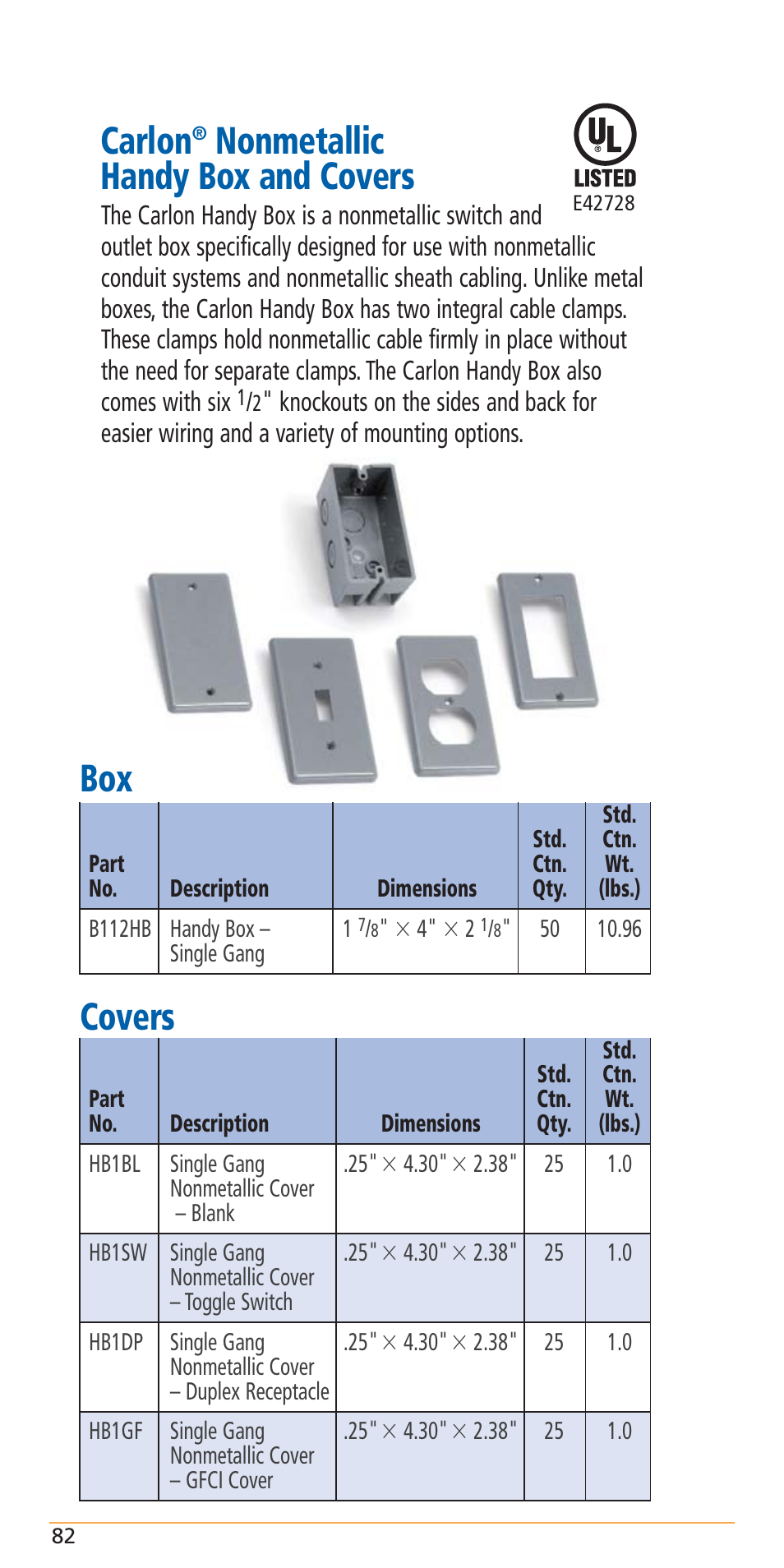 Carlon, Nonmetallic handy box and covers, Covers | Carlon Structured Cable Management Systems Handbook - Low Res User Manual | Page 84 / 92