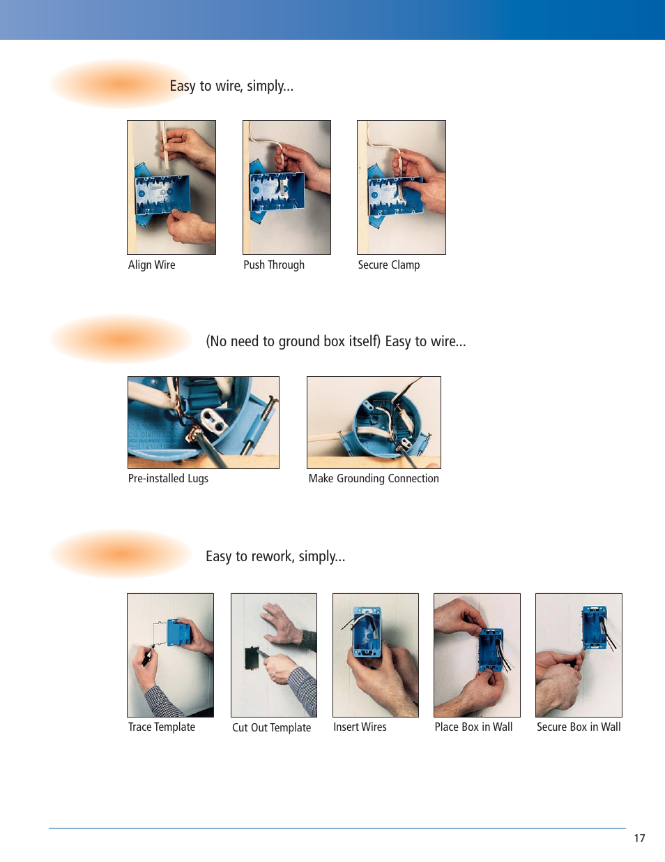 Installation, Zip clamp, Grounding lugs | Old work boxes | Carlon Zip Box Installation Methods - Low Res User Manual | Page 2 / 2