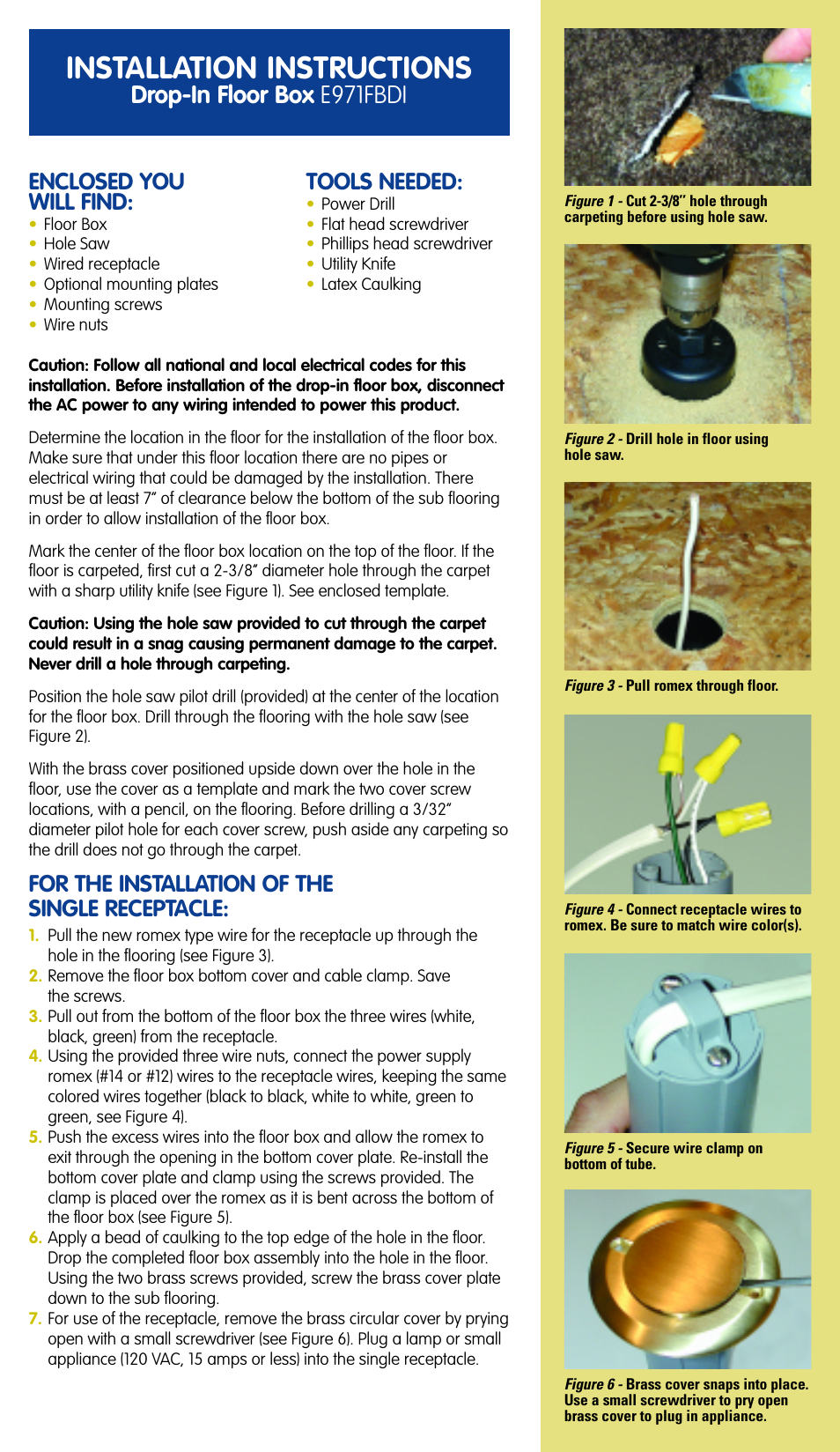Carlon Drop-In Floor Box User Manual | 2 pages