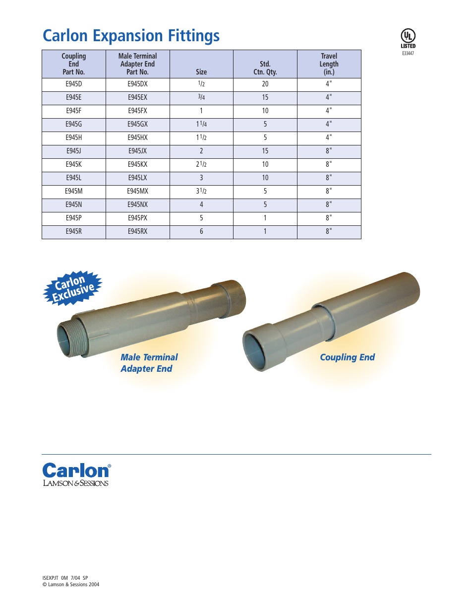 Carlon expansion fittings | Carlon Expansion Joints User Manual | Page 6 / 6