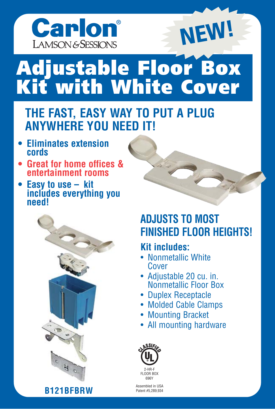 Carlon White Adjustable Floor Box Kit - Low Res User Manual | 4 pages