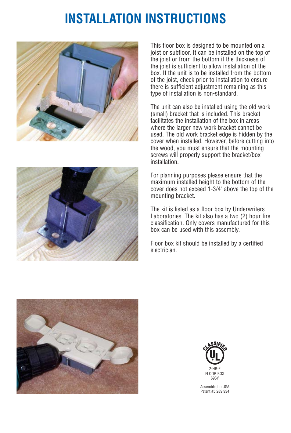 Installation instructions | Carlon White Adjustable Floor Box Kit - Low Res User Manual | Page 2 / 4