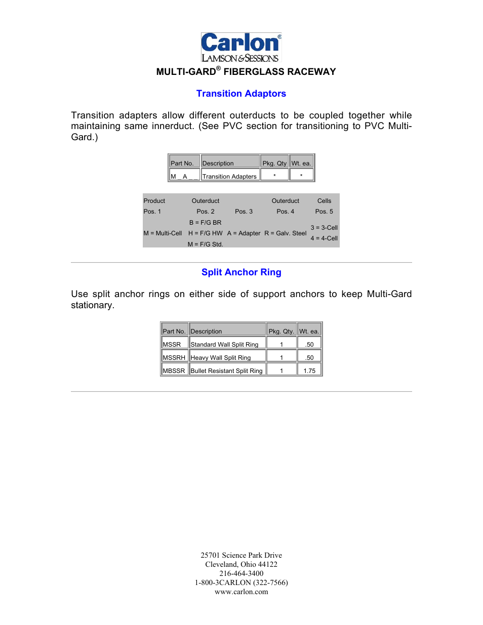 Multi-gard, Fiberglass raceway | Carlon Multi-Gard Fiberglass Product Description User Manual | Page 5 / 6