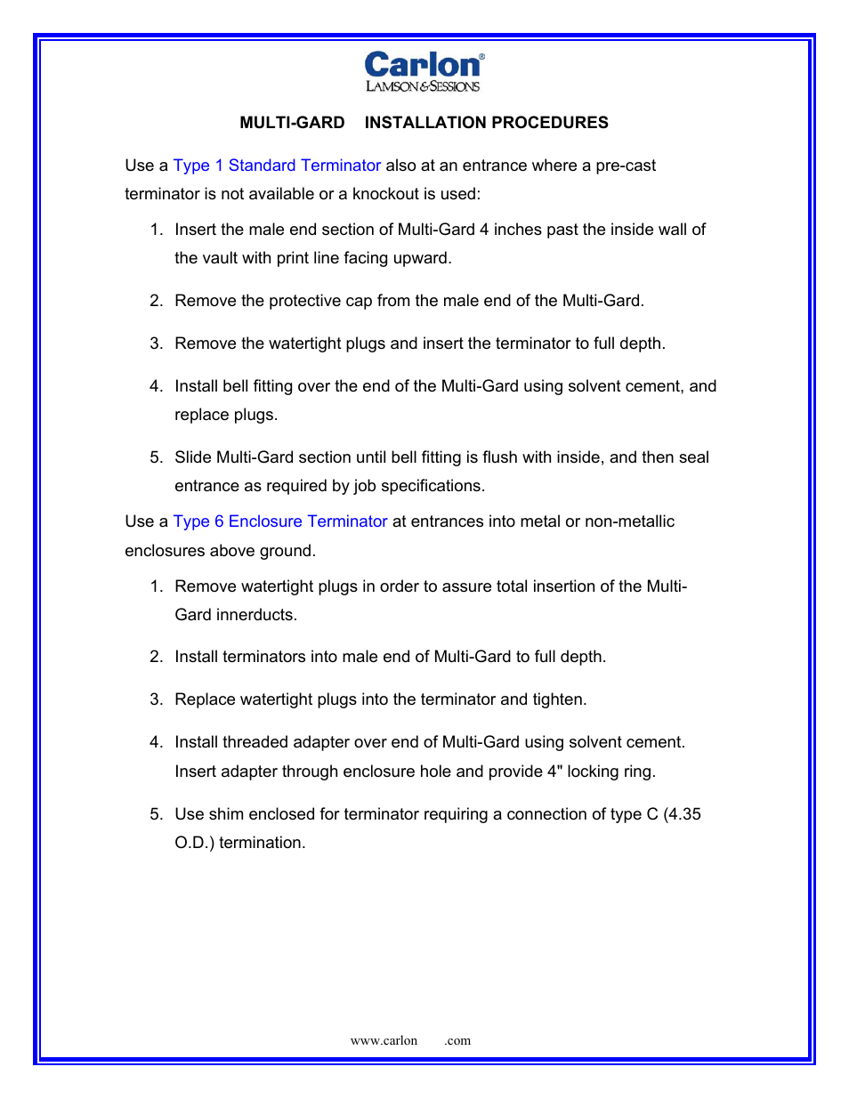Carlon Multi-Gard Installation Procedures User Manual | Page 2 / 7