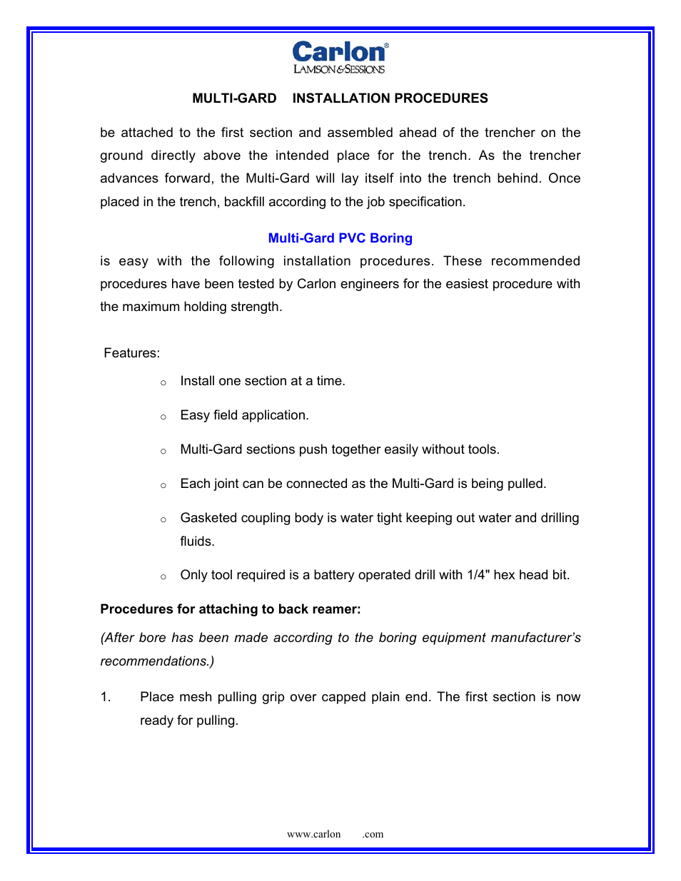 Carlon Multi-Gard Installation Procedures User Manual | Page 6 / 7