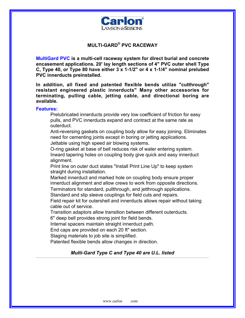 Carlon Multi-Gard PVC Product Description User Manual | 9 pages