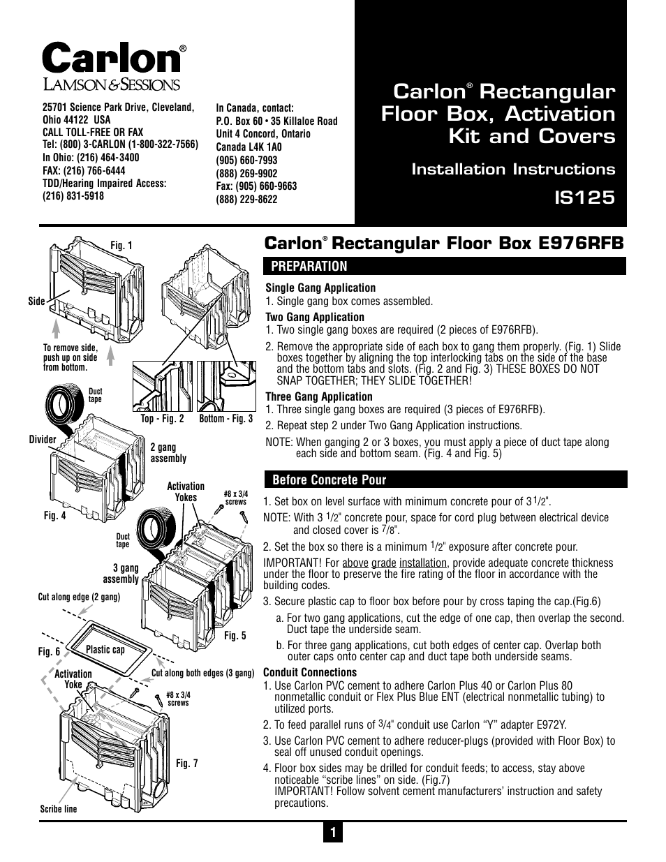Carlon Rectangular Floor Box, Activation Kit, and Covers User Manual | 4 pages