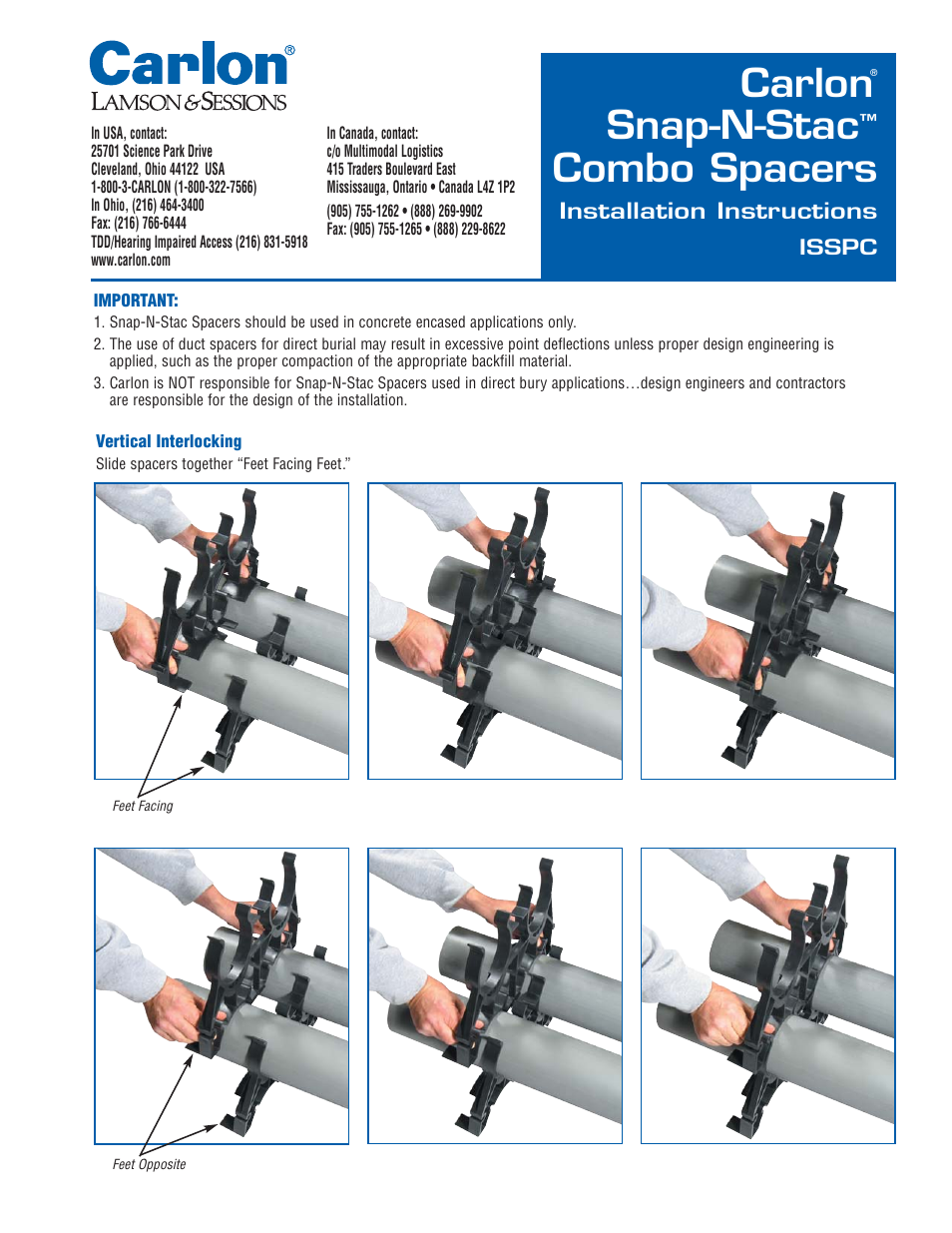 Carlon Snap-N-Stac Spacers User Manual | 2 pages