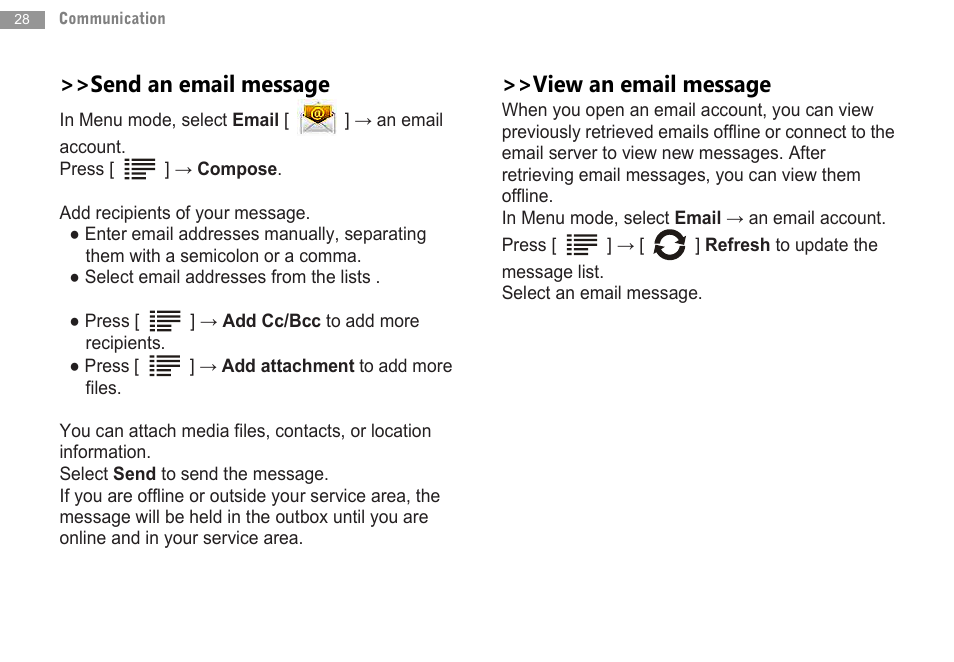 Send an email message, View an email message | Double Power Technology MD-702 User Manual | Page 30 / 64