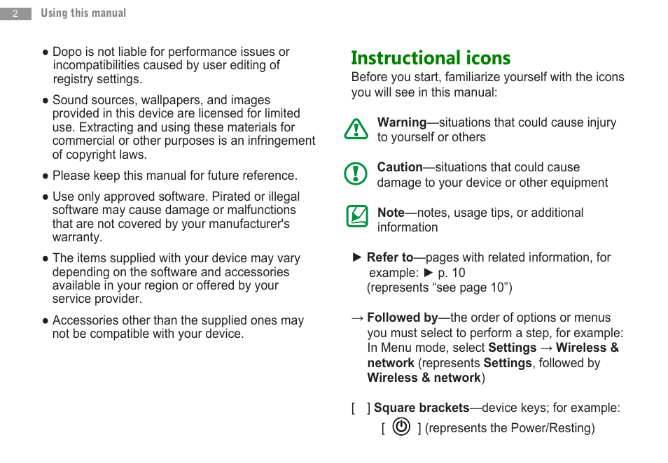 Instructional icons | Double Power Technology MD-702 User Manual | Page 4 / 64