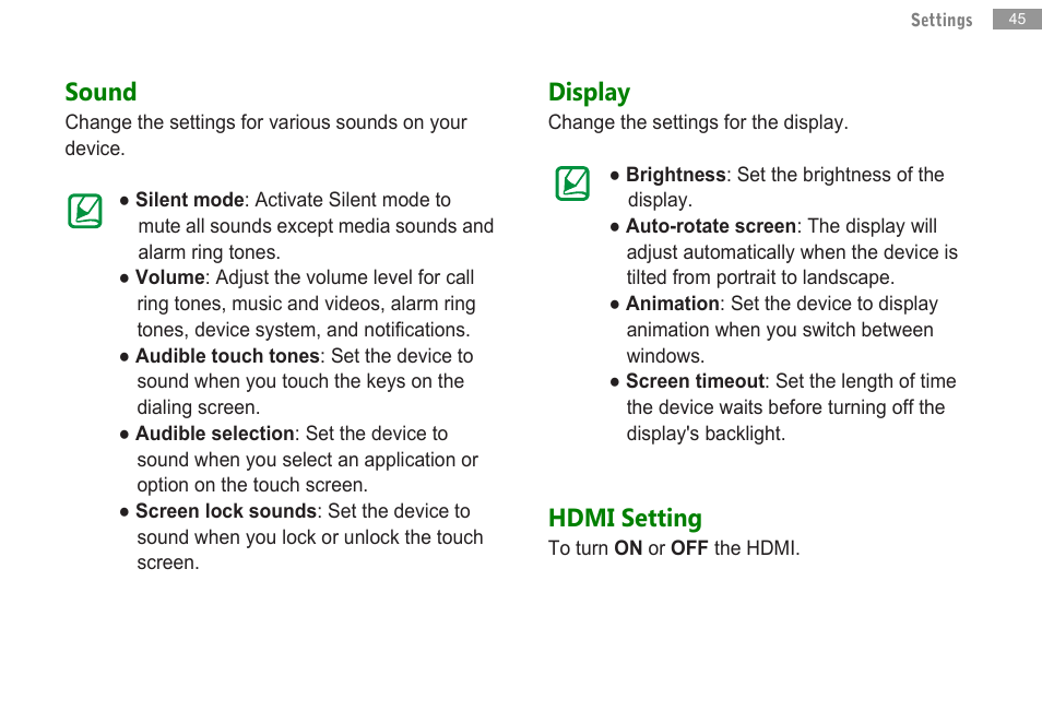Sound, Display, Hdmi setting | Double Power Technology MD-702 User Manual | Page 47 / 64