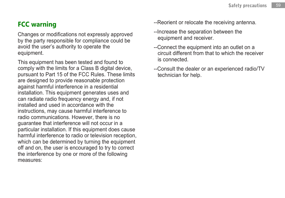 Fcc warning | Double Power Technology MD-702 User Manual | Page 61 / 64