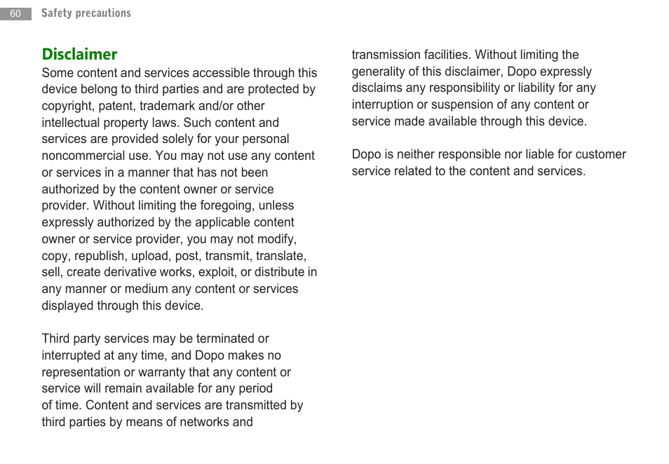 Disclaimer | Double Power Technology MD-702 User Manual | Page 62 / 64