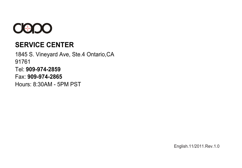 Service center | Double Power Technology MD-702 User Manual | Page 64 / 64