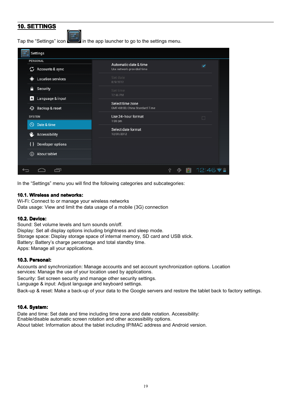 10. settings settings settings settings | Double Power Technology T708 User Manual | Page 19 / 24