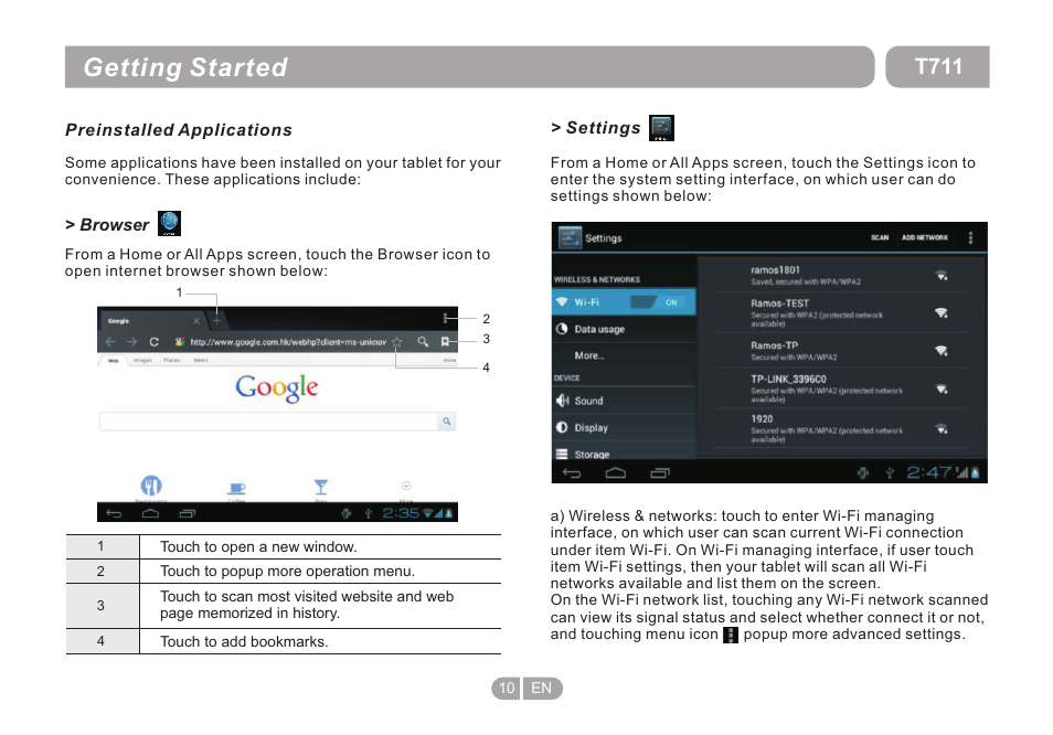 页 10, Getting started, T711 | Double Power Technology T711 User Manual | Page 10 / 24