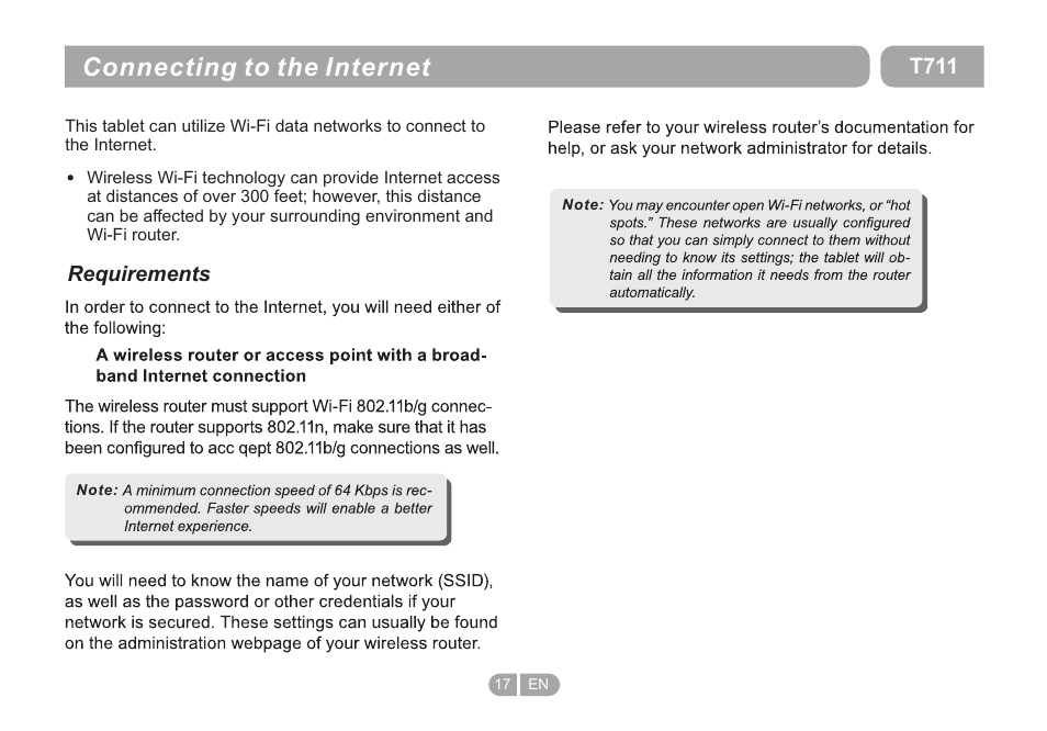 页 17, Connecting to the internet, T711 | Double Power Technology T711 User Manual | Page 17 / 24