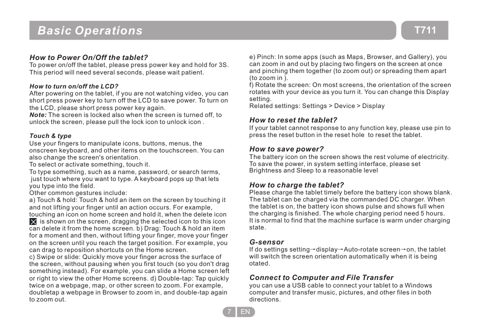 Basic operations, T711 | Double Power Technology T711 User Manual | Page 7 / 24