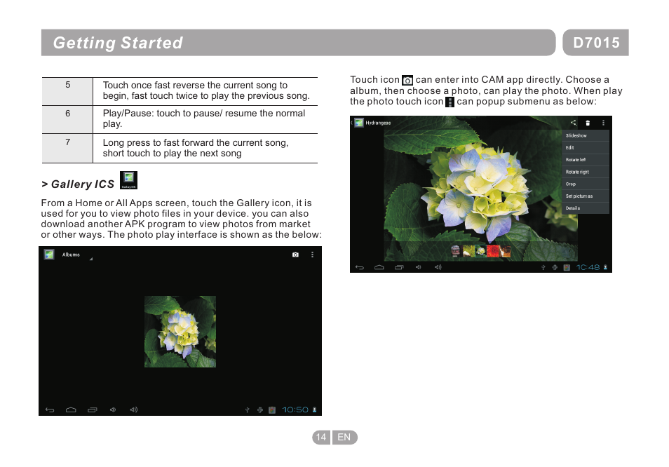 页 14, Getting started, D7015 | Double Power Technology D-7015 User Manual | Page 14 / 24