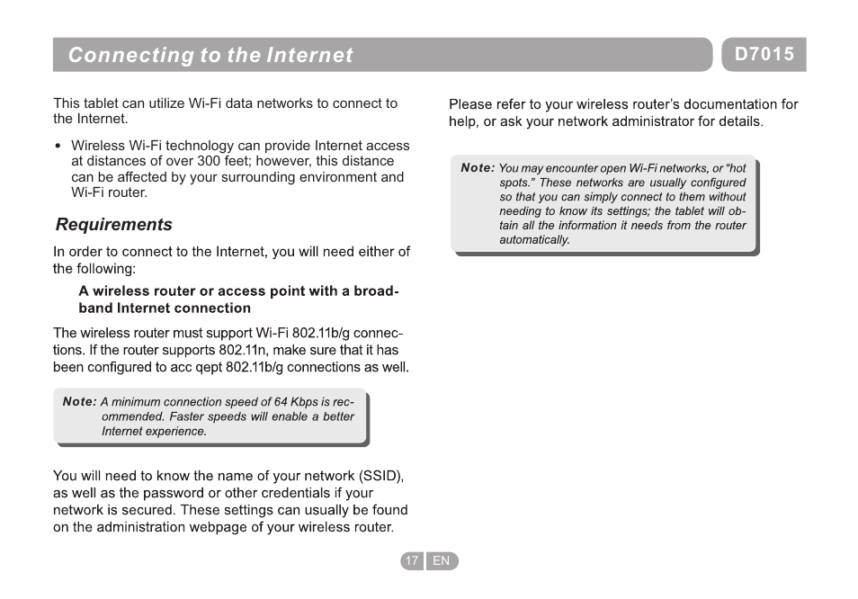 页 17, Connecting to the internet, D7015 | Double Power Technology D-7015 User Manual | Page 17 / 24