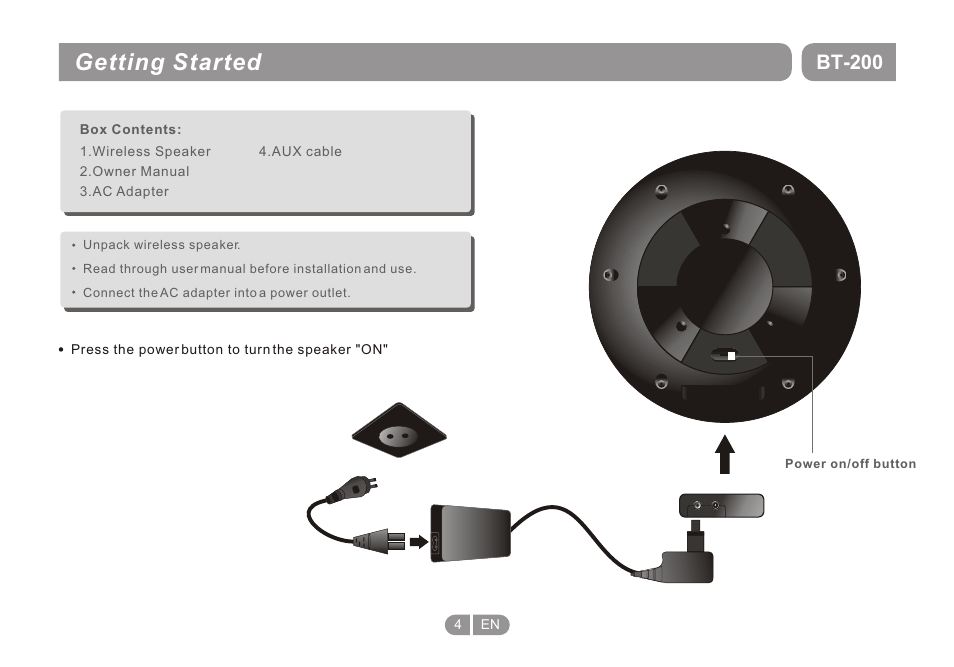 Т³гж 4, Getting started, Bt-200 | Double Power Technology BT-200 User Manual | Page 4 / 16