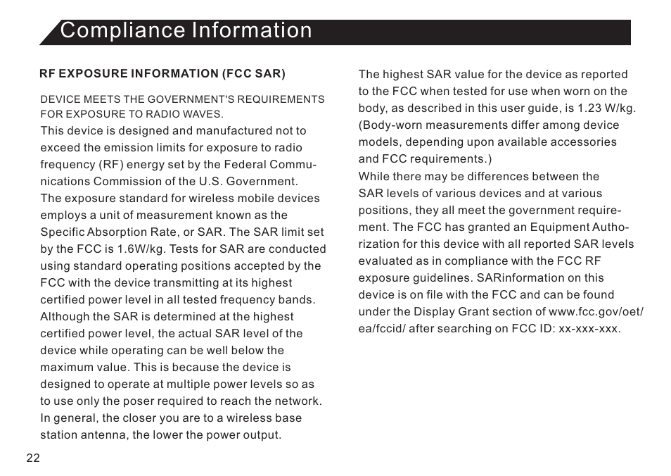 页 22, Compliance information | Double Power Technology EM63 User Manual | Page 22 / 26