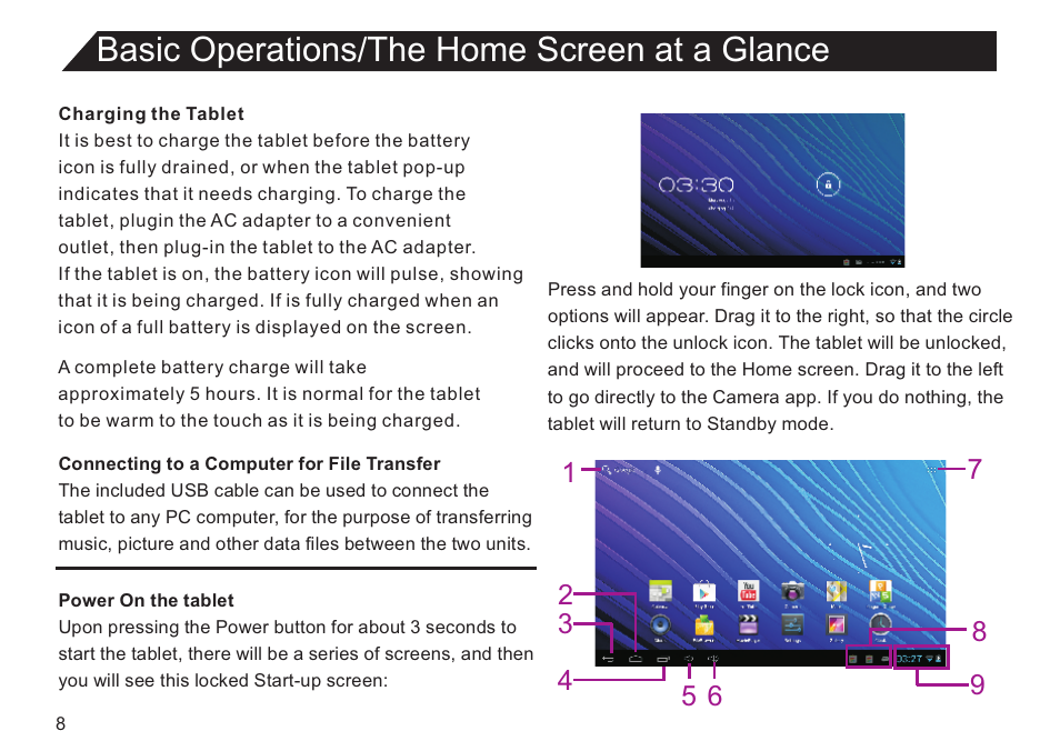 Basic operations/the home screen at a glance | Double Power Technology EM63 User Manual | Page 8 / 26