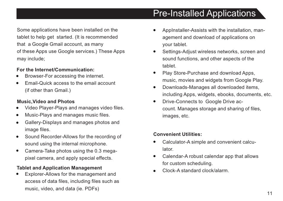 页 11, Pre-installed applications | Double Power Technology GS918 User Manual | Page 11 / 26