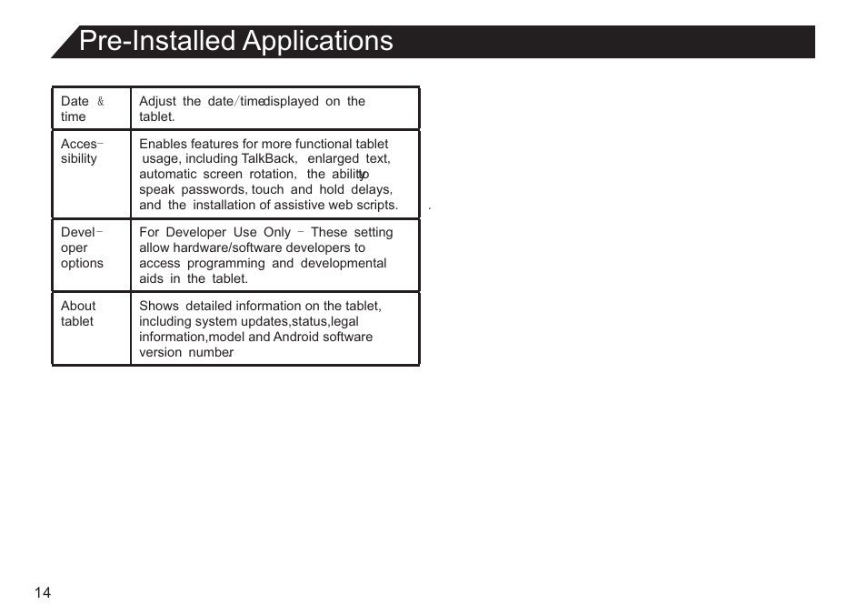 页 14, Pre-installed applications | Double Power Technology GS918 User Manual | Page 14 / 26
