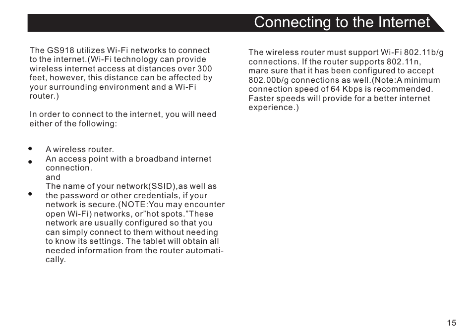 页 15, Connecting to the internet | Double Power Technology GS918 User Manual | Page 15 / 26