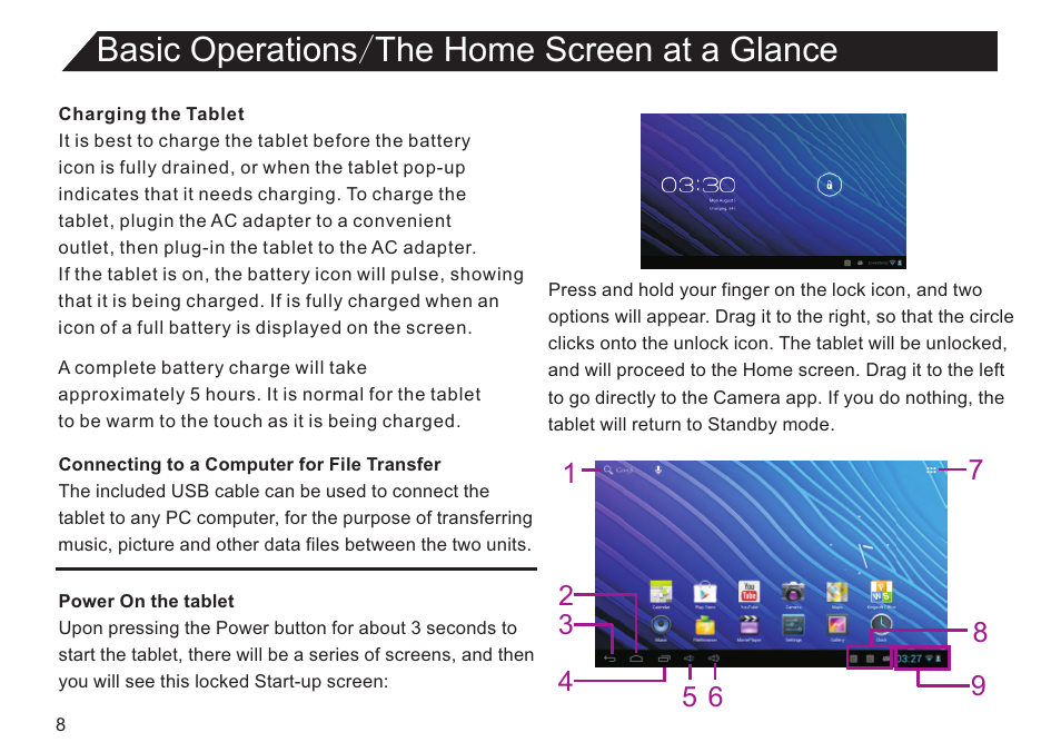 Basic operations/the home screen at a glance | Double Power Technology GS918 User Manual | Page 8 / 26