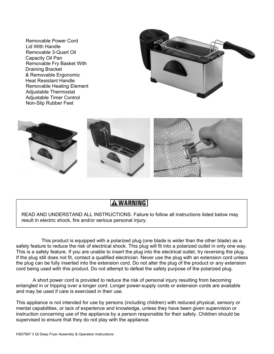 AmeriHome HS07567 3 Qt Deep Fryer User Manual | Page 2 / 8