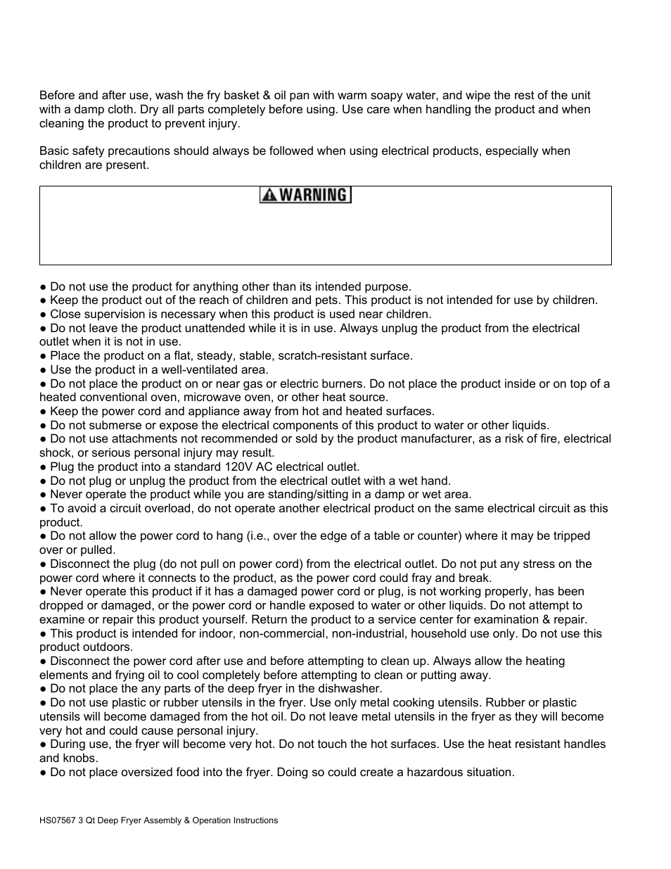 Important safety instructions | AmeriHome HS07567 3 Qt Deep Fryer User Manual | Page 3 / 8