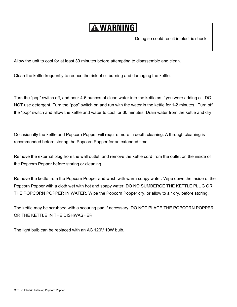 Cleaning & storage | AmeriHome QTPOP Table Top Popcorn Maker User Manual | Page 6 / 6