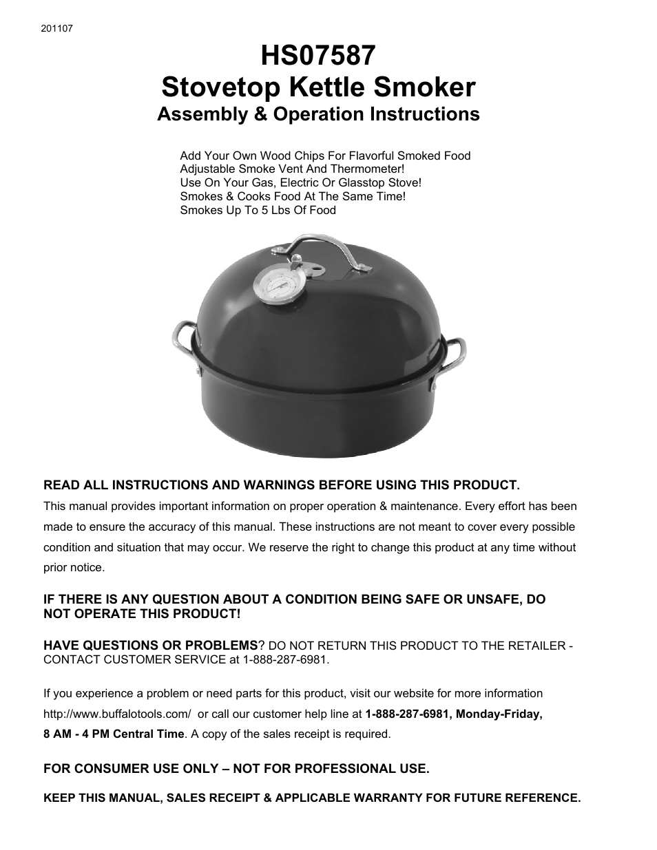 AmeriHome HS07587 Stovetop Kettle Smoker User Manual | 2 pages