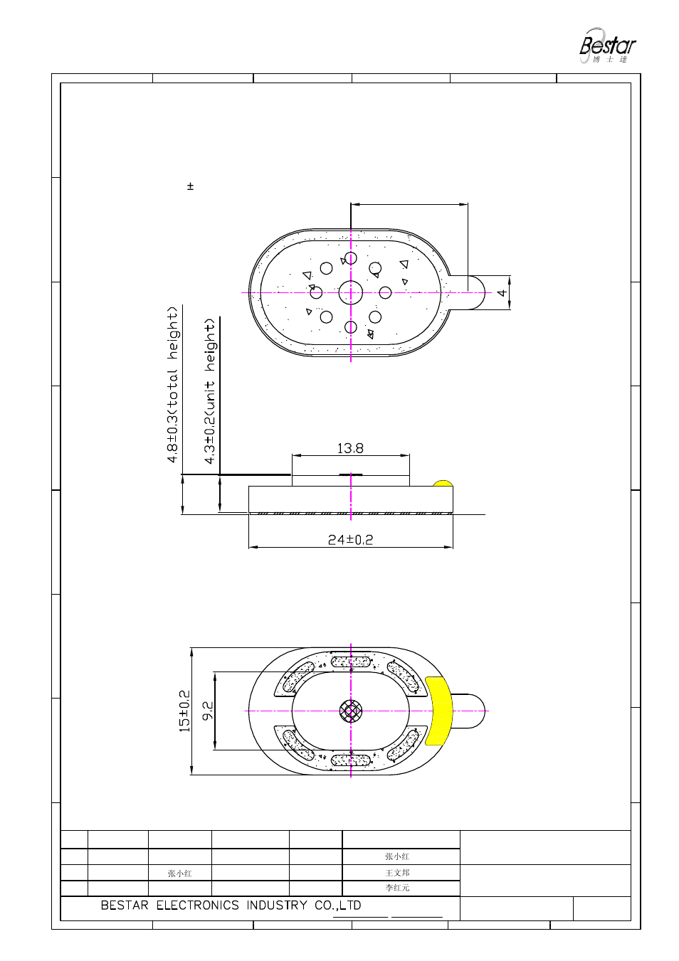 Drawing, Unit:mm tolerance: ± 0.2, Speaker | BeStar BMS2415P-11C-08H4.3R LF User Manual | Page 4 / 7