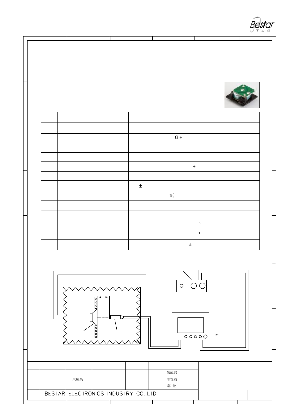 Description, Characteristics, 1 electrical and mechanical characteristics | 15%(at 1khz) | BeStar BMS1818-11-04H09 LF User Manual | Page 2 / 7