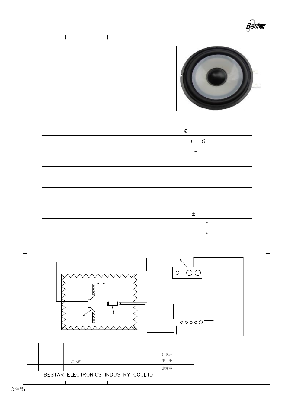 Technical terms, Description, Characteristics | No. item specifications 1. size, Speaker mic audio analyser power amplifier, 1 electrical and mechanical characteristics | BeStar BLS50-1-08H18.2-05 LF User Manual | Page 2 / 7