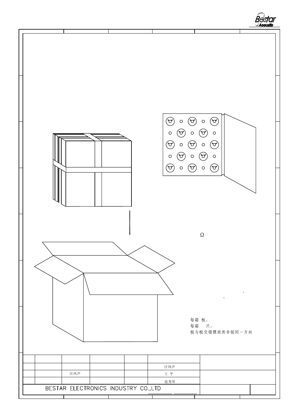 Packing, Marking: 8, 5w qc | 21 speaker, 25pcs, 200pcs per carton, Each board packed interlaced, 每箱8板， 每箱200只， 板与板交错摆放而非按同一方向 | BeStar BLS5050-2-08H16.5 LF User Manual | Page 5 / 6