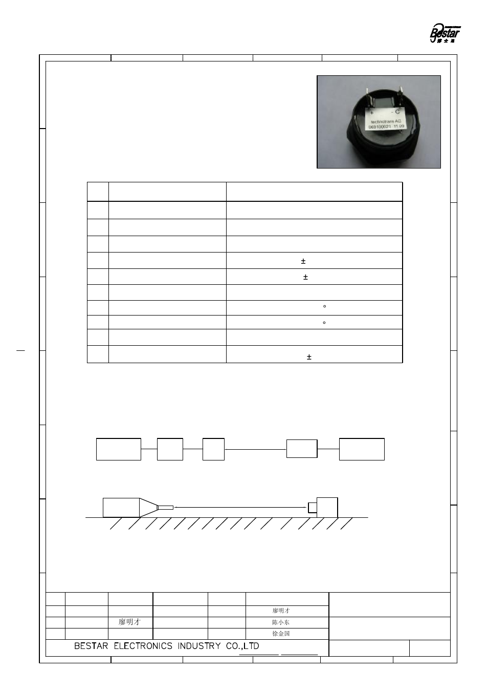 Characteristics, Piezo buzzer, 2 test method | 100cm, Wooden table | BeStar BPT3226C12VDCB User Manual | Page 2 / 6