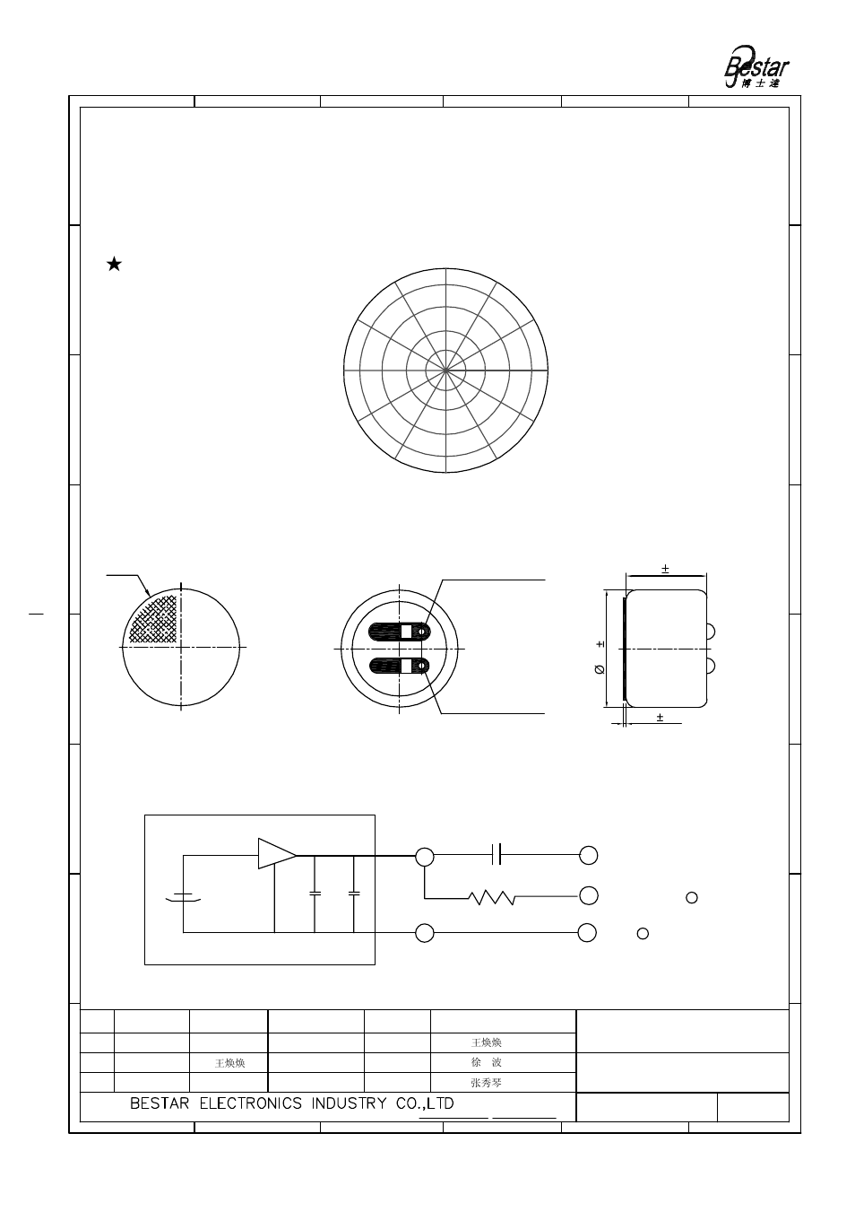 Microphone, Angular response, Measurement circuit | Drawing, Filter | BeStar BCM9767OFCF-38 LF User Manual | Page 3 / 6