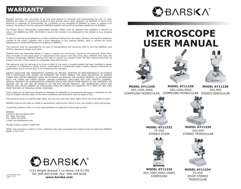 BARSKA Microscope User Manual | 10 pages
