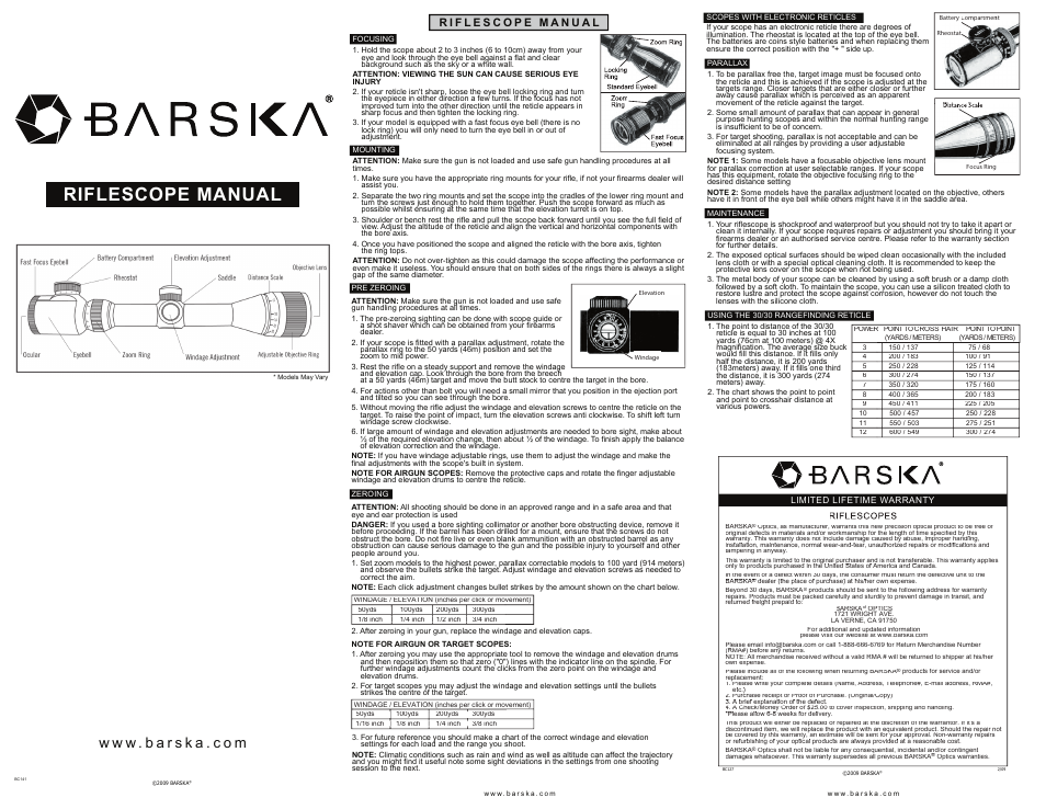 BARSKA Riflescope User Manual | 1 page