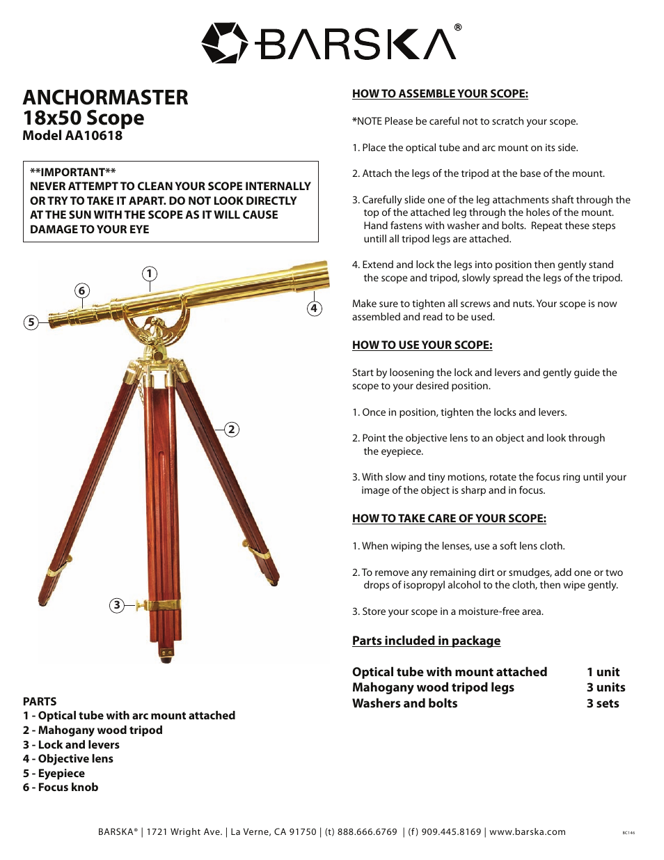 BARSKA AA10616 15-45x50 Scope User Manual | 1 page