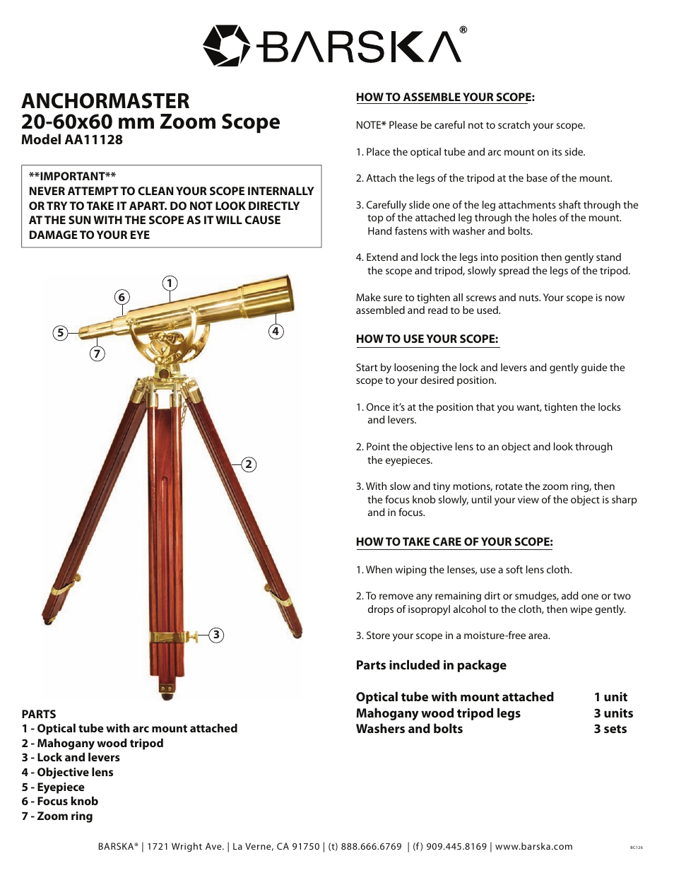 BARSKA AA10618 18x50 Scope User Manual | 1 page