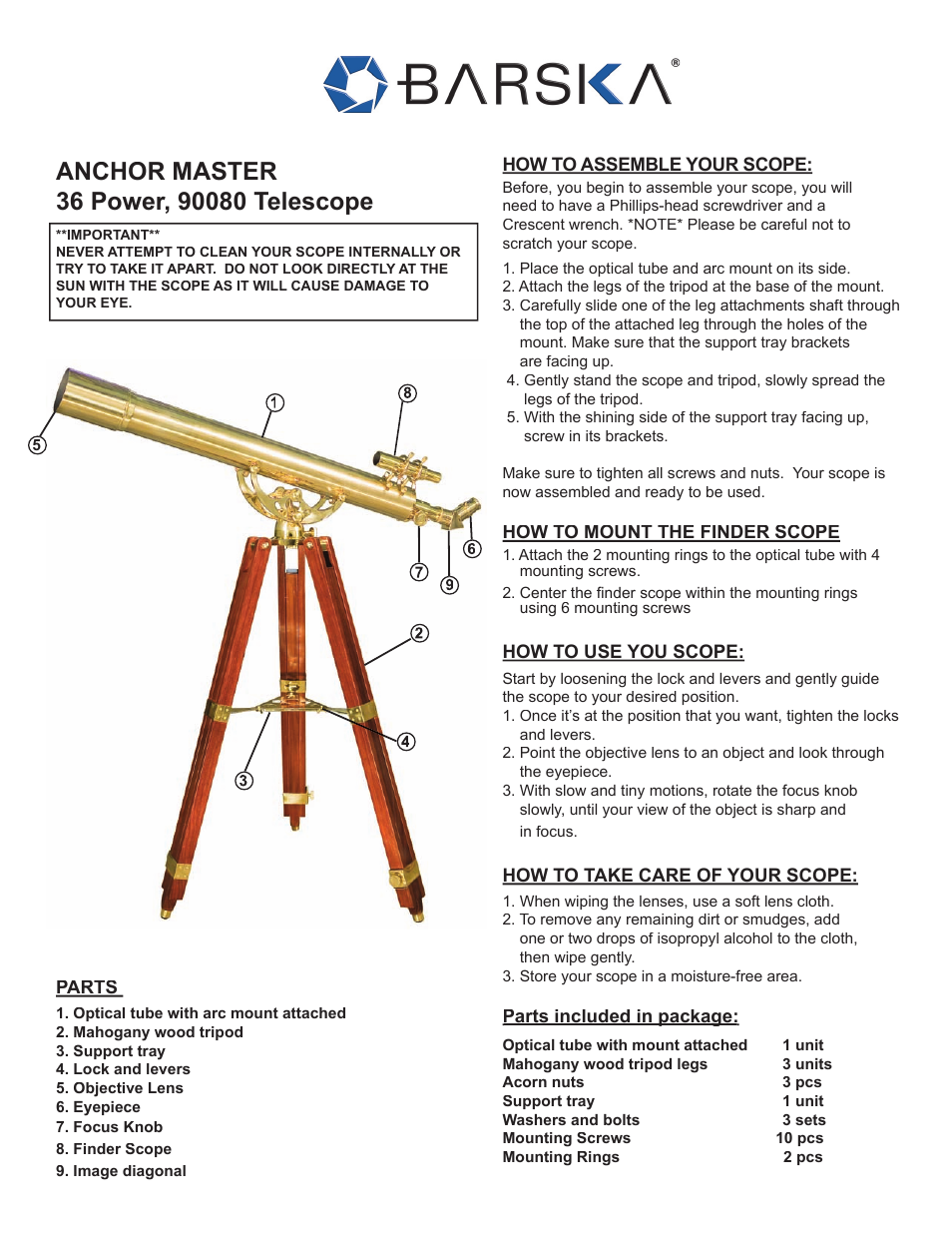 BARSKA AE10822 70060, 28 Power Telescope User Manual | 1 page